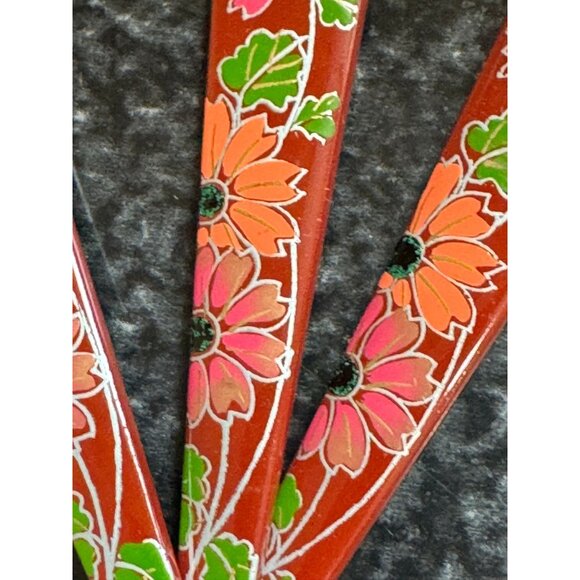 Vtg Japanese Kanzashi Hair Stick  Brown Painted 3 \